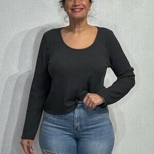 Aerie Black Waffle Knit Long Sleeve Top Sz XL